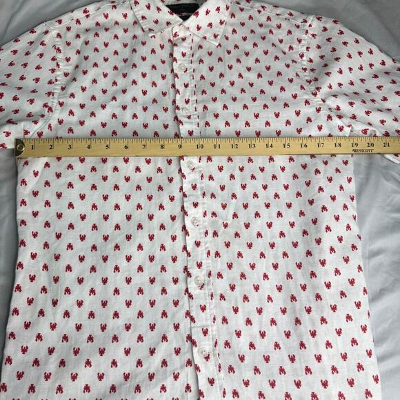 Banana Republic Shirt Men S Slim Fit Linen Short Sleeve Button Up White Lobster - Picture 8 of 8